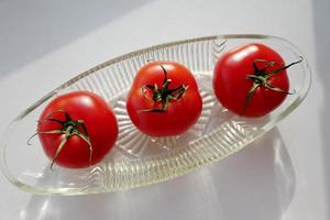 trois tomates dans un vase ovale photo