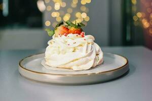 Nouveau année blanc cuit Meringue. Noël boulangerie Contexte photo