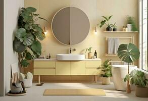 lavabo et salle de bains dans blanc moderne style avec génératif ai photo