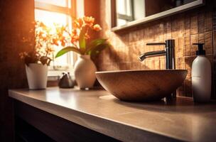 lavabo et salle de bains dans blanc moderne style avec génératif ai photo