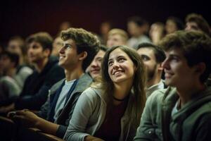 élèves écoute à conférence à une conférence théâtre avec génératif ai photo