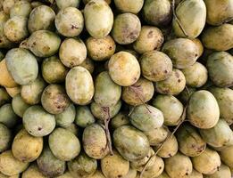 biologique mûr mangue vente dans marché proche en haut photo, délicieux en bonne santé sucré et vert mangue photo