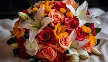 une magnifique bouquet de Frais fleurs pour l'amour généré par ai photo