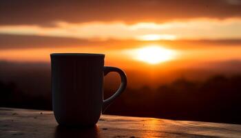 lever du soleil plus de Montagne prairie, chaud café vapeurs généré par ai photo