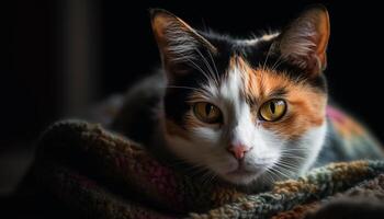 duveteux chaton regarder avec curieuse moustaches à l'intérieur généré par ai photo