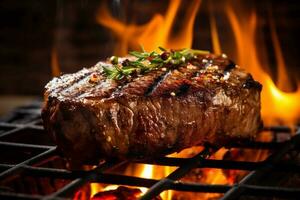nourriture rouge poivre steak Contexte brut du boeuf foncé frit gril Viande. génératif ai. photo