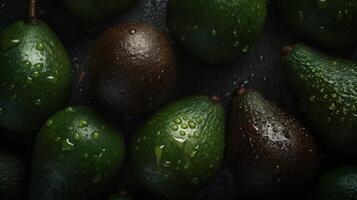 légume Avocat brut Frais fermer vert nourriture foncé Contexte guacamole tropical. génératif ai. photo