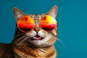 portrait des lunettes de soleil marrant mode chat animal néon animal de compagnie mignonne coloré. génératif ai. photo