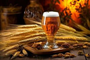 Bière pinte mousse boisson or de l'alcool lager pub boisson verre. génératif ai. photo