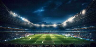 vert Football arène lumière objectif stade monde football sport jeu. génératif ai. photo