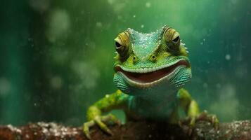 vert des lunettes échelle animal iguane portrait lézard faune fermer reptile. génératif ai. photo