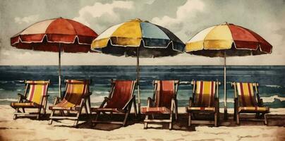 plage Contexte vacances se détendre été aquarelle du repos recours parapluie le sable chaise. génératif ai. photo
