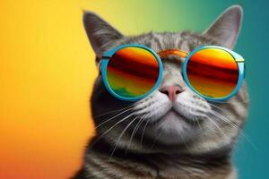 des lunettes de soleil mode marrant chat coloré mignonne néon portrait animal animal de compagnie. génératif ai. photo