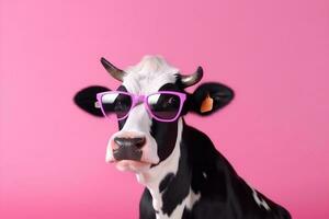 coloré marrant visage personnage des lunettes de soleil vache tête portrait animal mignon. génératif ai. photo