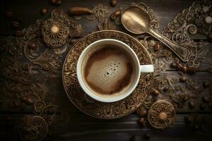 arôme petit déjeuner café Matin Expresso marron boisson tasse haricot tasse. génératif ai. photo