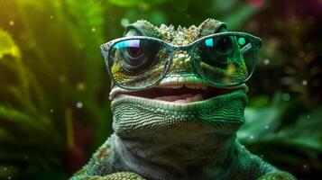 animal reptile des lunettes faune iguane fermer vert lézard portrait escalader. génératif ai. photo