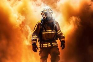 urgence sapeur pompier fumée équipement pompier uniforme porter secours Feu sécurité combattant. génératif ai. photo