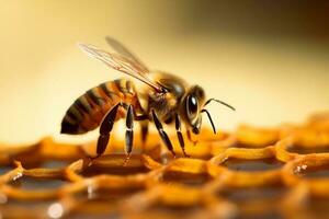 or Jaune pollen été la nature insecte abeille fermer macro Contexte Miel. génératif ai. photo
