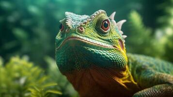 reptile des lunettes faune animal échelle iguane vert portrait lézard fermer. génératif ai. photo