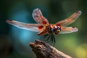 rouge libellule perché sur traquer. ai engendré photo