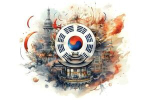 août 15ème, coréen indépendance jour, aquarelle style pour T-shirt, tasse, oreiller, verre, affiche photo