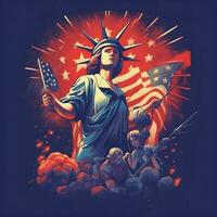 4e de juillet, américain indépendance jour, aquarelle style pour T-shirt, tasse, oreiller, verre, affiche. ai généré photo