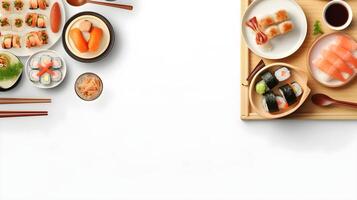 assortiment de coréen et Japonais plats. asiatique aliments. Haut voir, plat poser. ai généré photo