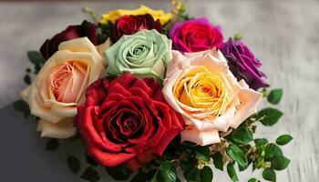 tout couleurs des roses bouquet sur le table photo