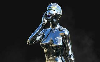 3d illustration de une femme ai cyborg pose sur noir Contexte avec coupure chemin. ai projet. photo