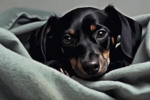 dorloter chien dans lit. génératif ai photo