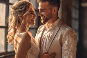 ai génératif photo portrait de une couple sur mariage journée