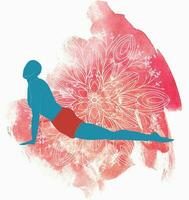 une homme pratiquant yoga. silhouettes avec aquarelle place et mandala sur Contexte. Urdhva mukha shvanasana ou ou ascendant orienté vers chien pose. photo