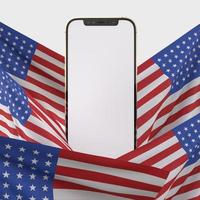 joyeux 4 juillet fête de l'indépendance des états-unis et maquette de smartphone avec décoration et drapeau américain