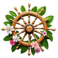 3d nautique, Marin, floral illustration avec en bois volant, ai génératif photo