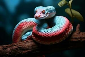 bleu vipère serpent sur une branche photo