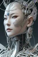 ai produire photo personnage feuille, complexe 3d rendre ultra détaillé de une magnifique porcelaine profil Japon femme Android affronter, cyborg, robotique