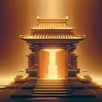 ai produire photo 3d illustration de une temple avec une porte dans le milieu