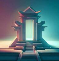 ai produire photo 3d illustration de une temple avec une porte dans le milieu