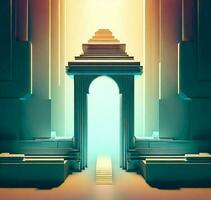 ai produire photo 3d illustration de une temple avec une porte dans le milieu