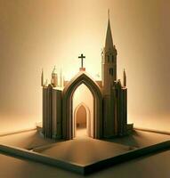 ai produire photo 3d illustration de une église avec une porte dans le milieu