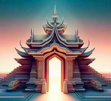 ai produire photo 3d illustration de une temple avec une porte dans le milieu