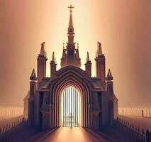ai produire photo 3d illustration de une église avec une porte dans le milieu