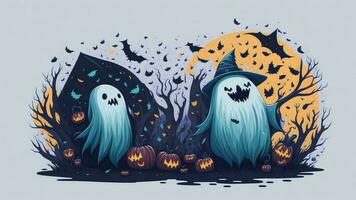 dessin animé style Halloween mignonne des fantômes ai généré photo