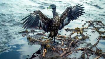 génial cormoran sur le océan côte, fabriqué avec génératif ai photo