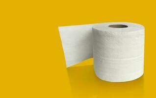 rouleau de toilette papier sur Haut sur une Jaune Contexte pour La publicité photo