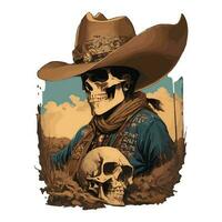 occidental main tiré ancien rodeo à thème graphique cow-boy chapeau et bétail crâne illustration sauvage Ouest. photo