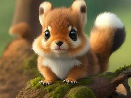 adorable mignonne duveteux rouge écureuil séance sur arbre et à la recherche à caméra dans l'automne forêt. animal images photo