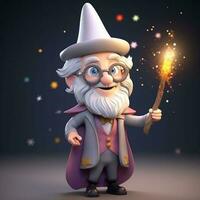 fantaisie sorcier ou barbu magicien dessin animé personnage dans la magie chapeau et peignoir crée la magie ou évoque. génératif ai photo