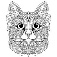 mignonne chat mandala ligne art coloration page conception photo