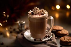 glacé café avec une Chocolat torsion, fermer tir, ai généré photo